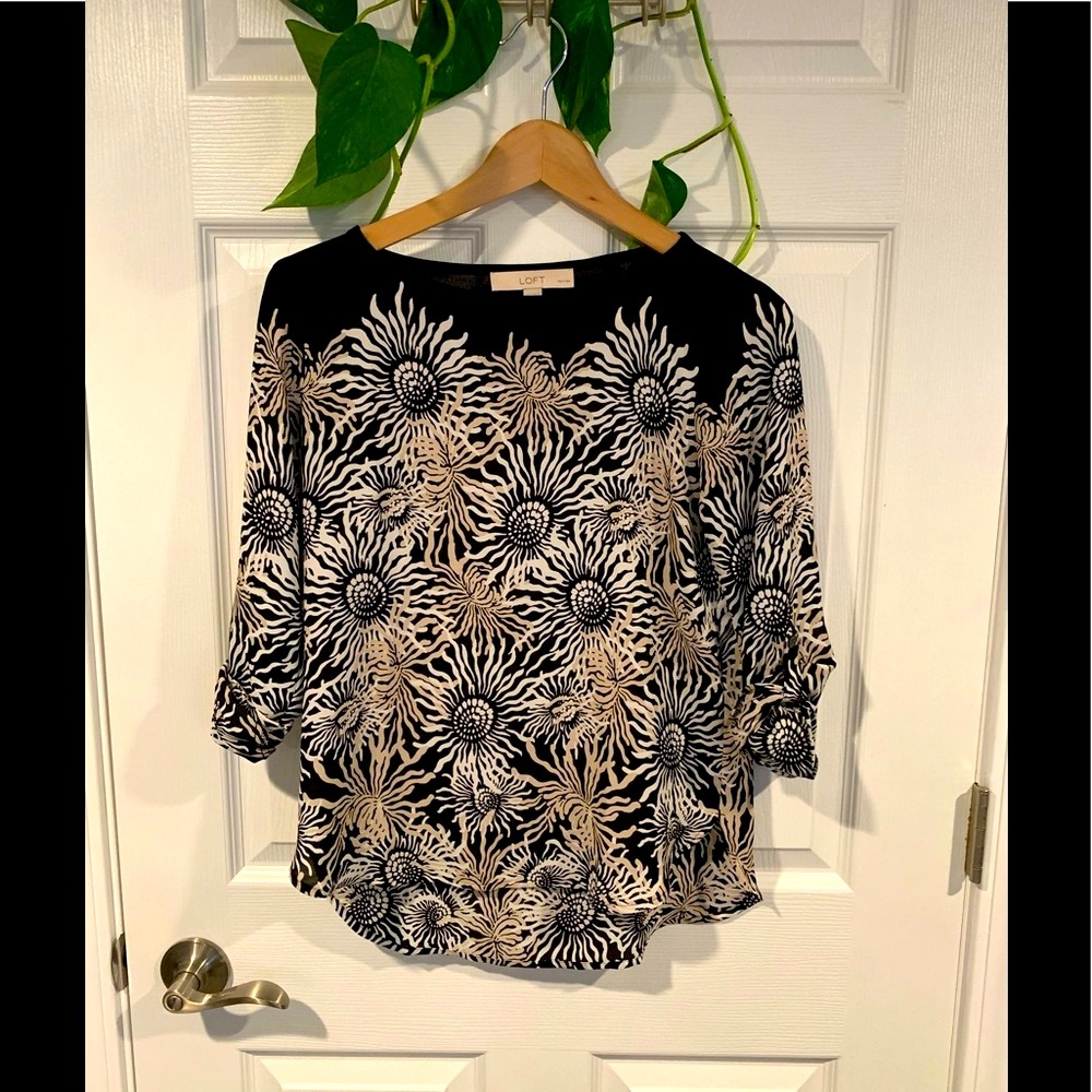Loft black with cream/tan floral blouse